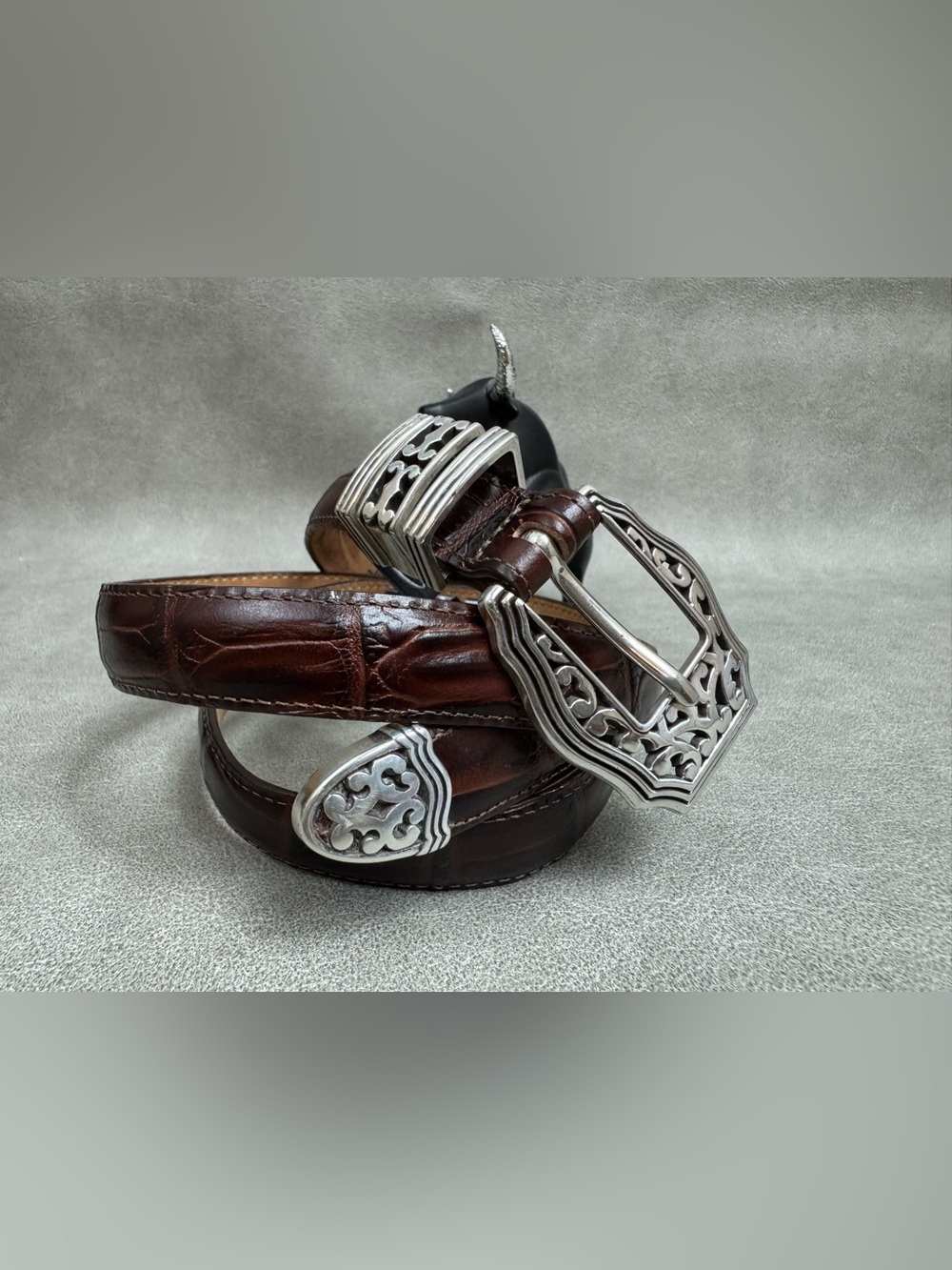 Brighton Dark Brown Leather Belt with Ornate Silver Buckle